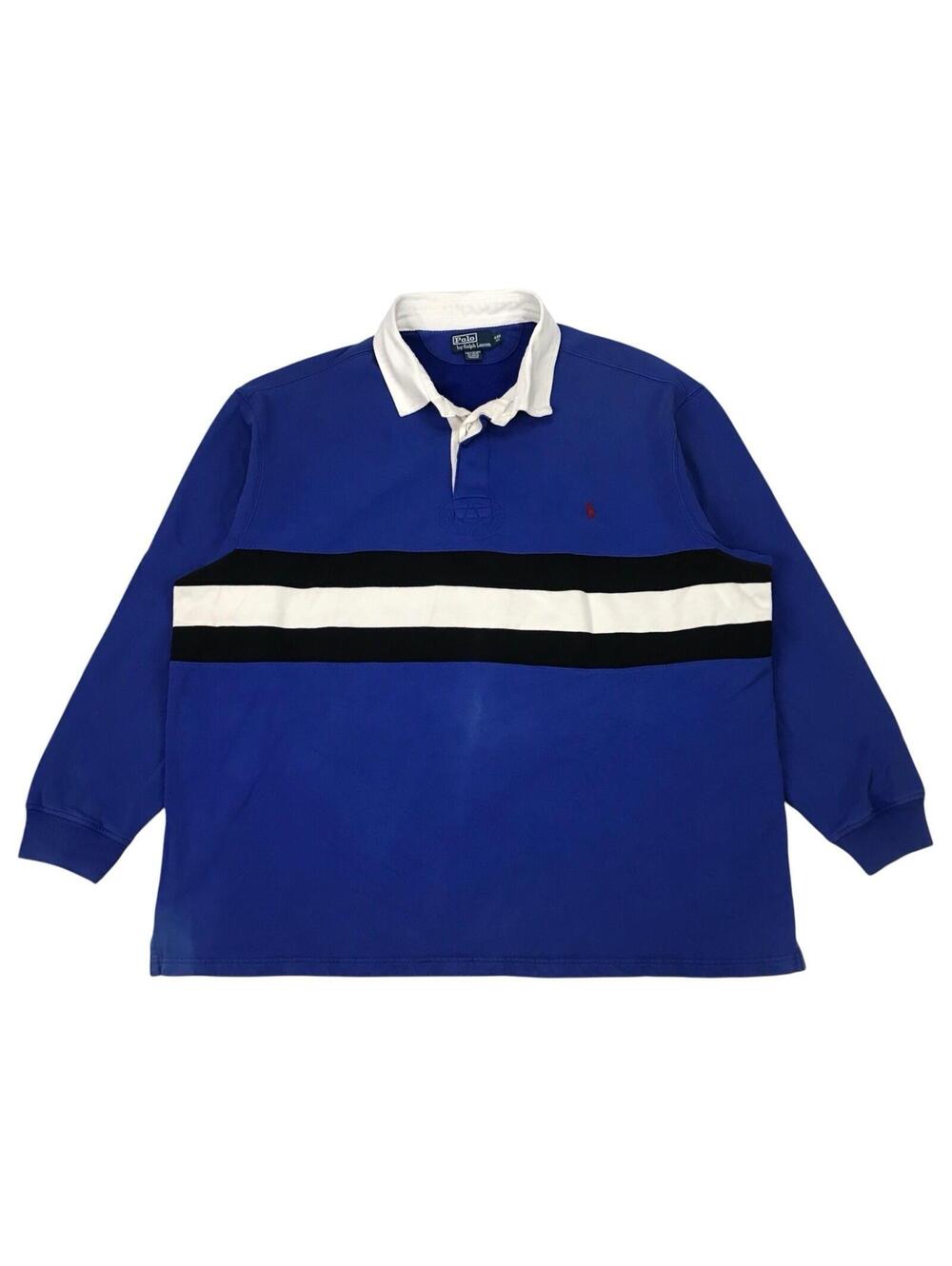 Vintage Polo Ralph Lauren Polo Shirt 4XL Big 4XB Blue Long Sleeve Striped Rugby